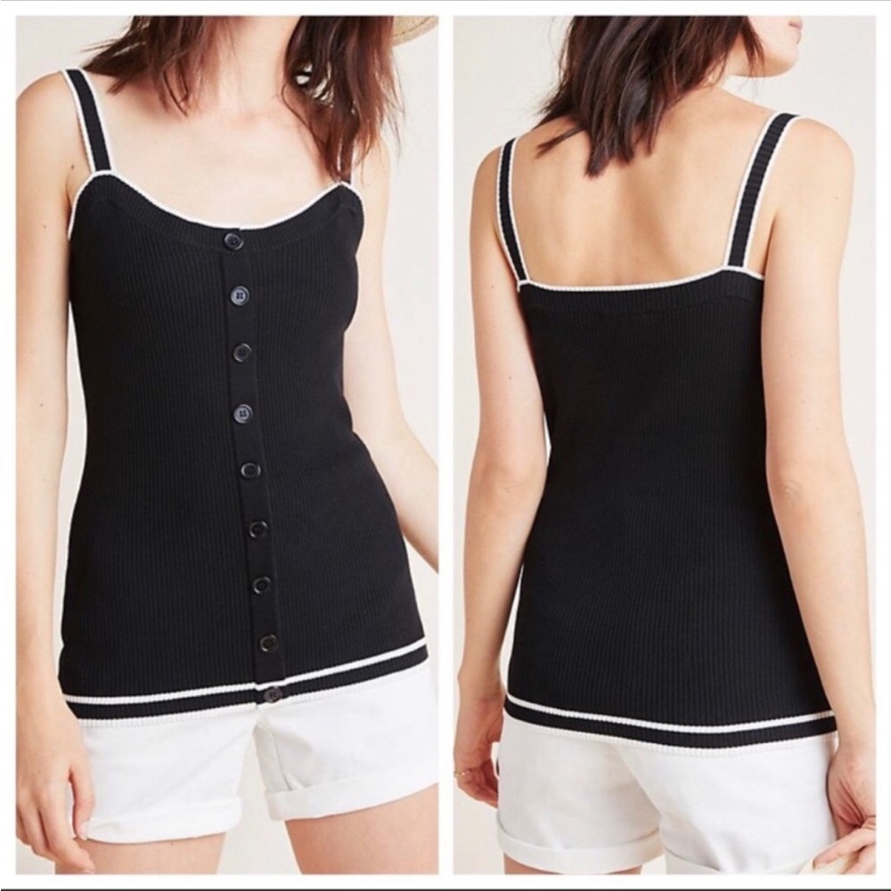 Anthropologie The River by JTW Black Button-up Ribbed Knit Tank Top Size S NWT